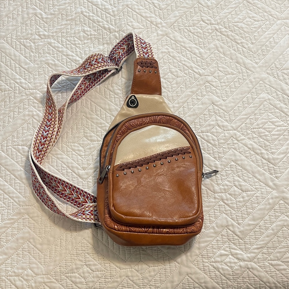 Elegant Brown and Cream Women's Crossbody Bag